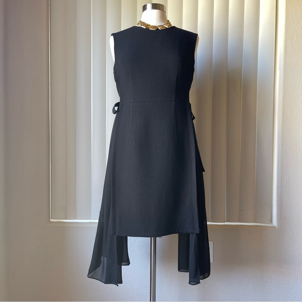 Black Sleeveless Midi Dress with Chiffon Panels